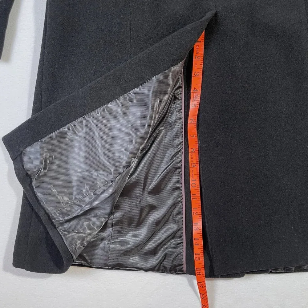 Calvin Klein Wool Blend Belted Tailored Black Coat Collared Knee Length Size 12 - Picture 12 of 16